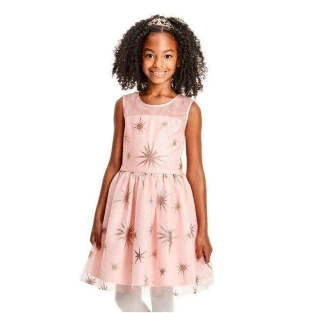 Children's Place‎ Dress Girls 12 Pink Glitter Star Mesh Holiday Party Tulle NWT